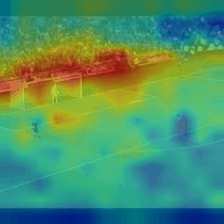 A concept heatmap over the clip labelled Concept: Soccer goal, highlighting a diffuse region.
